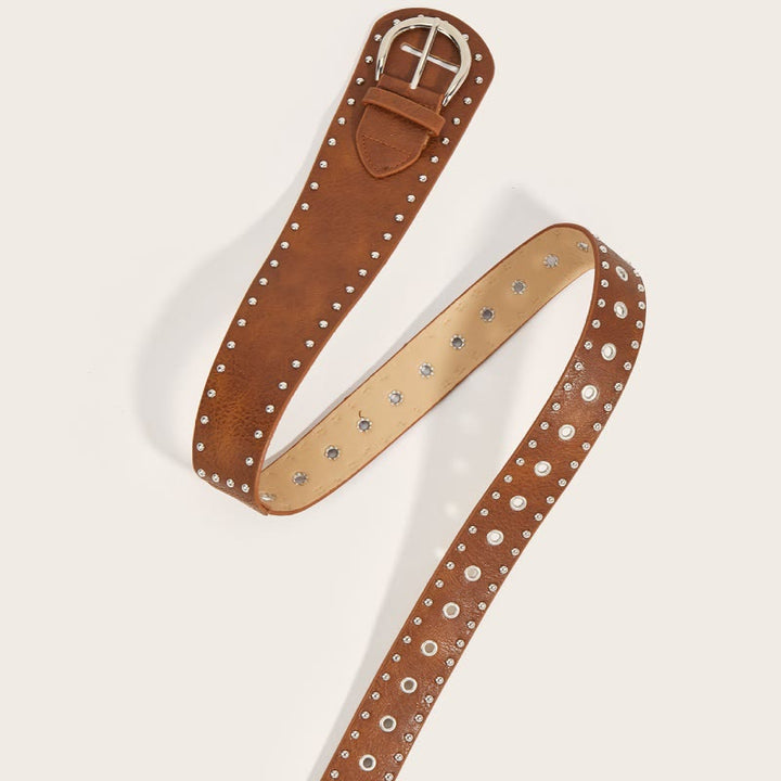 Cintura larga in pelle con rivetti e borchie in stile punk - image 4