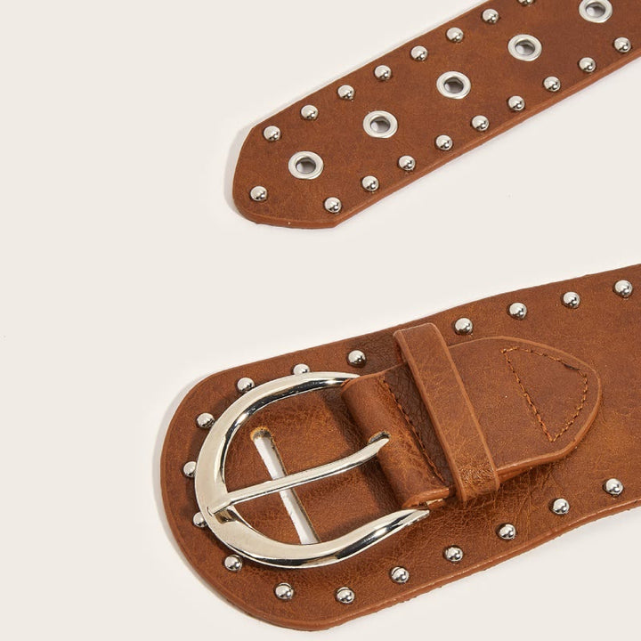 Cintura larga in pelle con rivetti e borchie in stile punk - image 5