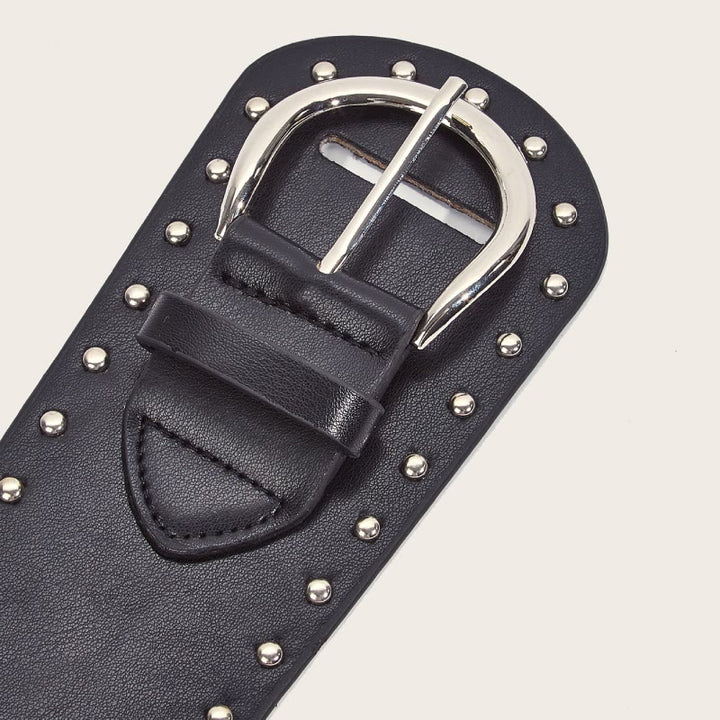 Cintura larga in pelle con rivetti e borchie in stile punk - image 9