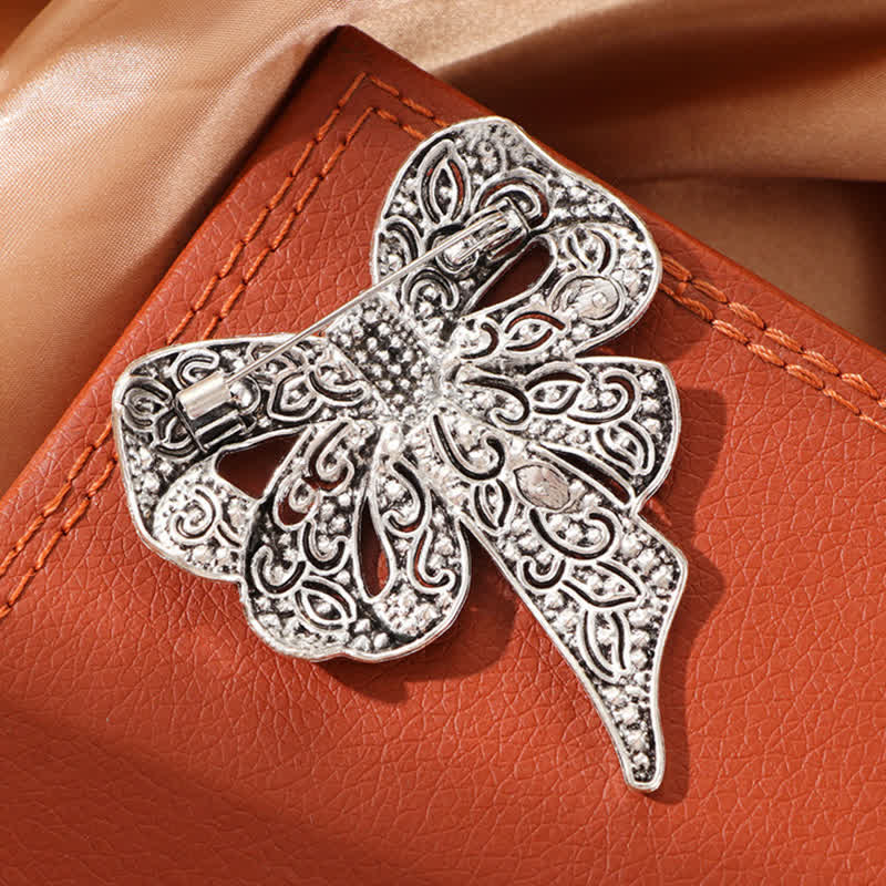 Spilla da donna in argento antico a forma di fiocco con strass - image 4