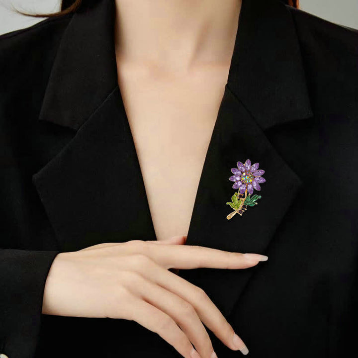Spilla da donna con strass di cristallo e girasole viola - image 1