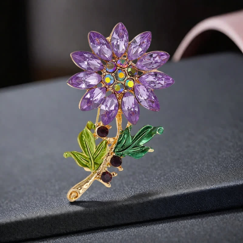 Spilla da donna con strass di cristallo e girasole viola - image 4