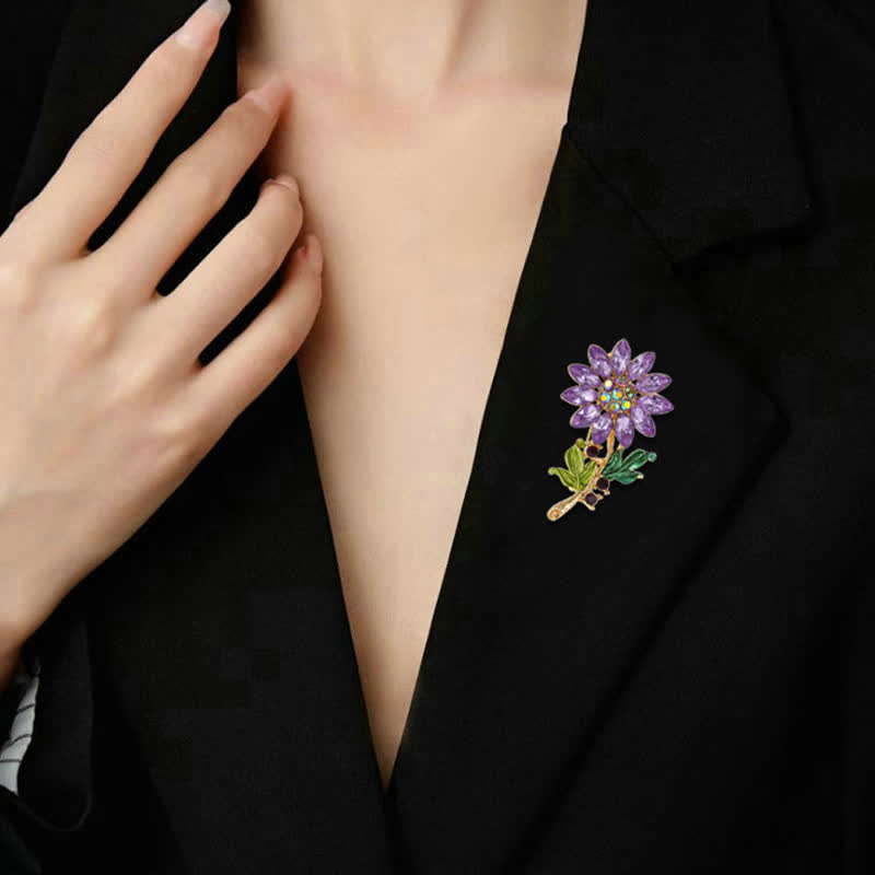 Spilla da donna con strass di cristallo e girasole viola - image 2