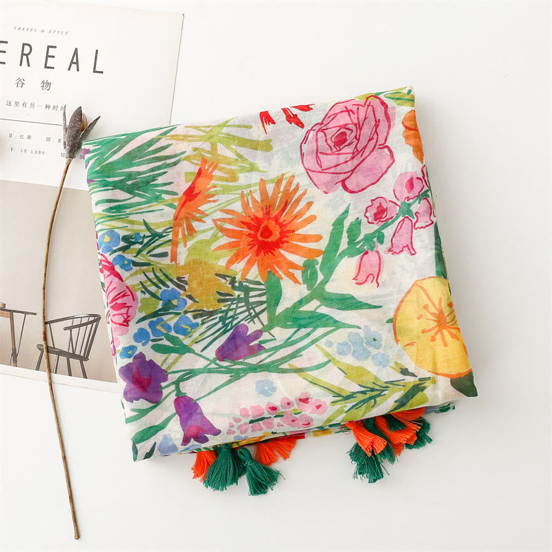 Sciarpa sottile leggera con stampa floreale colorata da donna - image 5