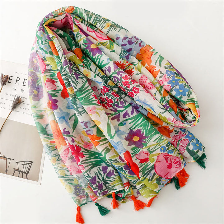 Sciarpa sottile leggera con stampa floreale colorata da donna - image 2