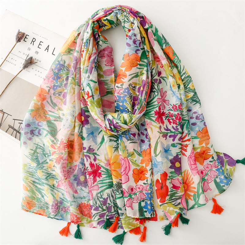 Sciarpa sottile leggera con stampa floreale colorata da donna - Fiore colorato - image 0