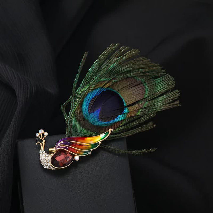 Spilla etnica da donna con piume di pavone e cristalli - Viola - image 0