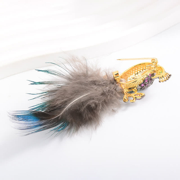 Spilla a forma di piuma di pavone con strass scintillanti da donna - image 6