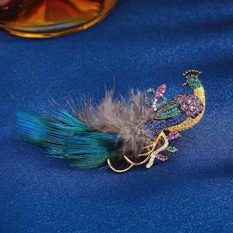 Spilla a forma di piuma di pavone con strass scintillanti da donna - image 3