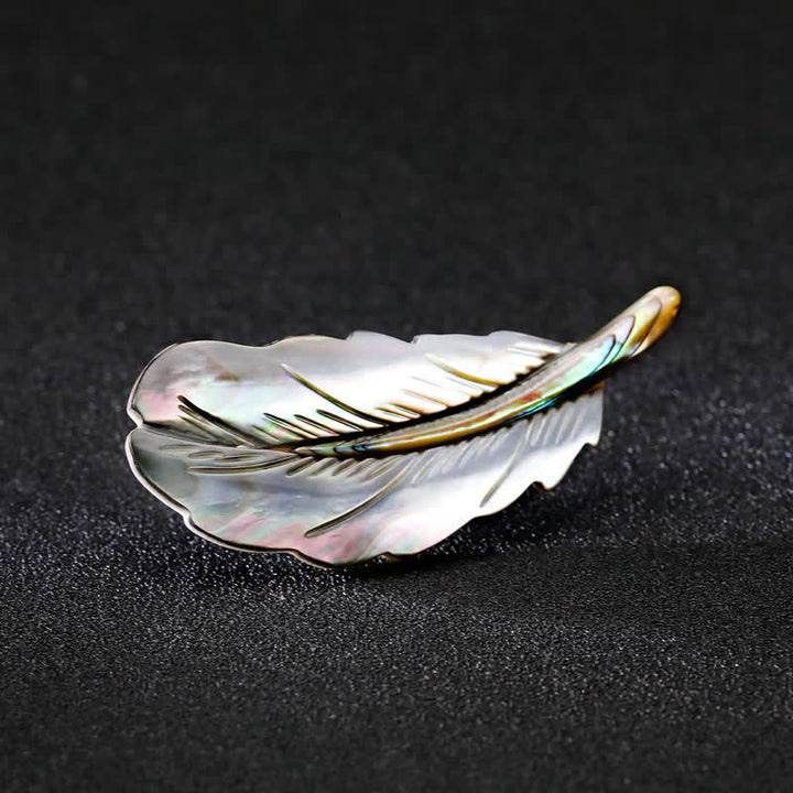 Spilla unisex a forma di piuma in conchiglia di abalone naturale - image 5