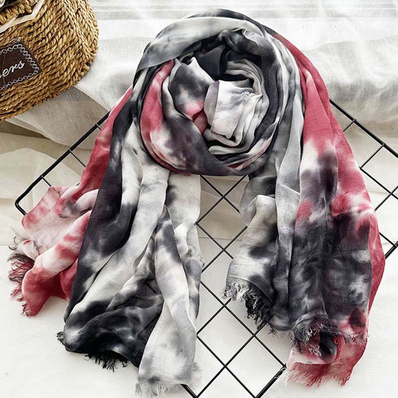 Sciarpa sottile e leggera con stampa artistica tie-dye da donna - Nero Rosso - image 5