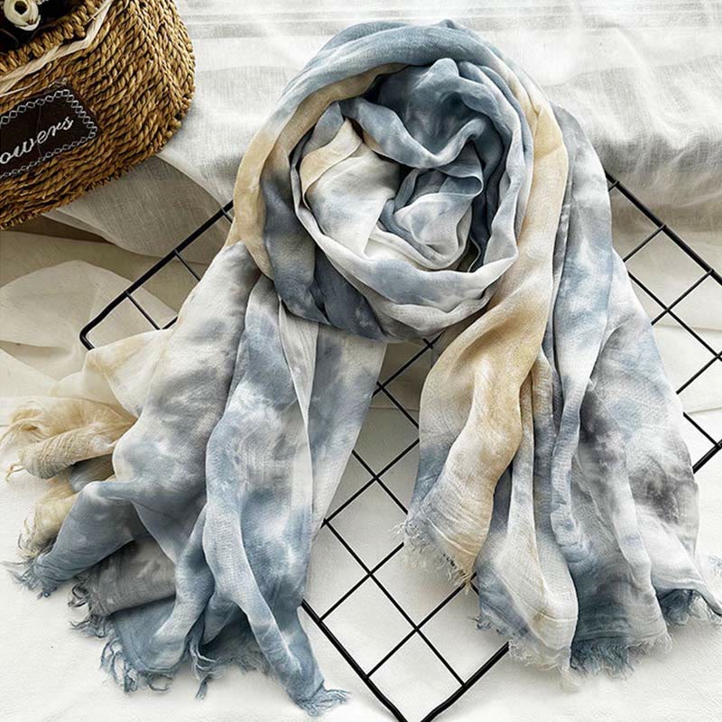 Sciarpa sottile e leggera con stampa artistica tie-dye da donna - Grigio Giallo - image 15