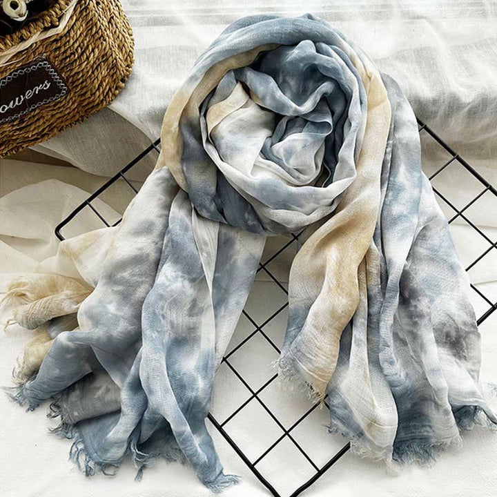 Sciarpa sottile e leggera con stampa artistica tie-dye da donna - Grigio Giallo - image 15