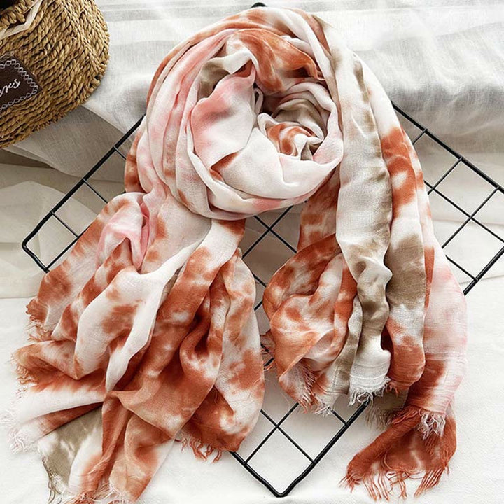 Sciarpa sottile e leggera con stampa artistica tie-dye da donna - Rosso - image 9