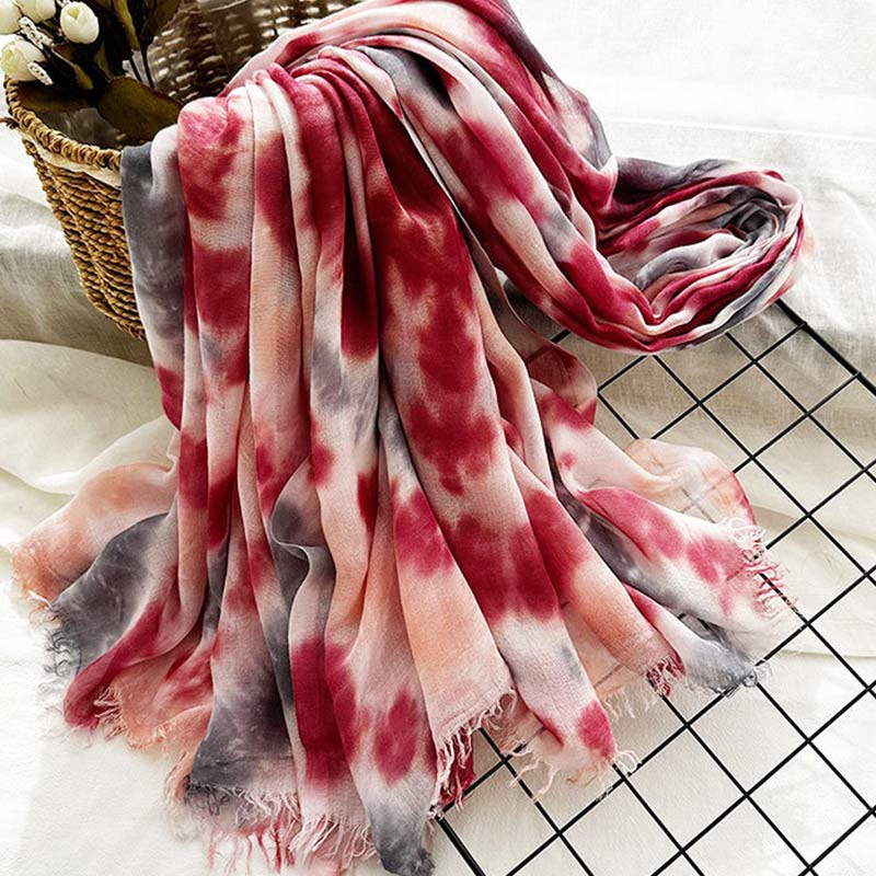 Sciarpa sottile e leggera con stampa artistica tie-dye da donna - image 12