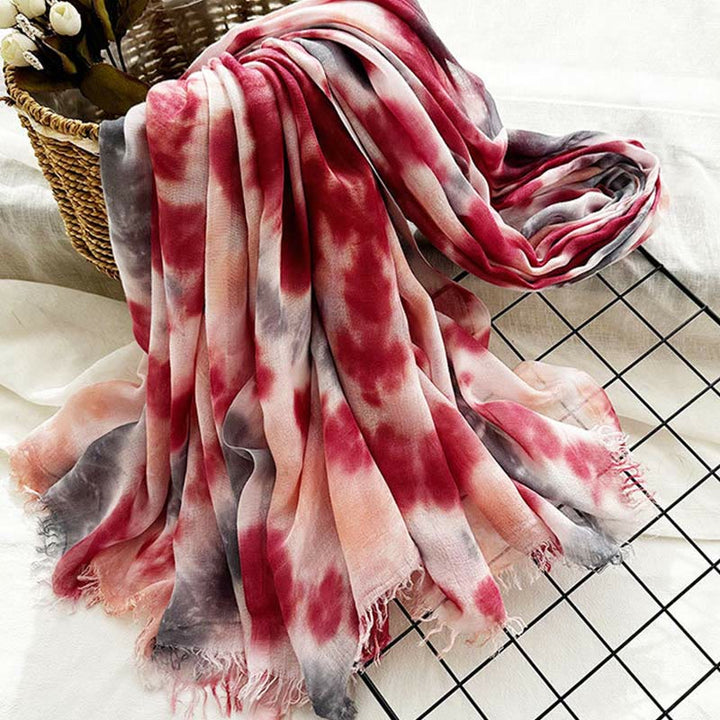Sciarpa sottile e leggera con stampa artistica tie-dye da donna - image 12