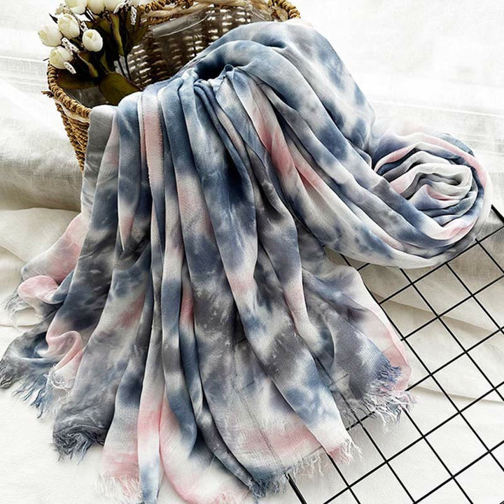Sciarpa sottile e leggera con stampa artistica tie-dye da donna - image 18