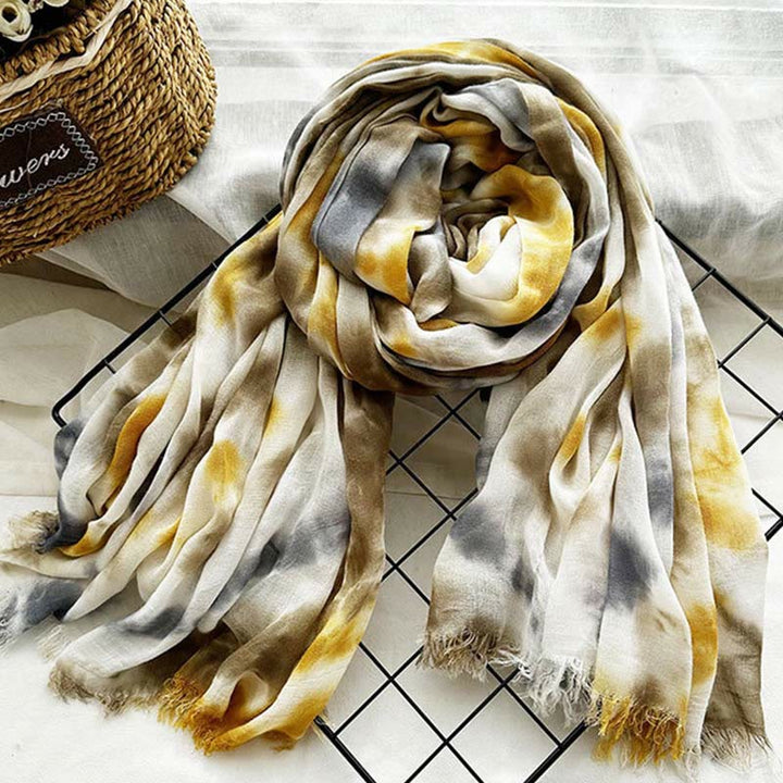 Sciarpa sottile e leggera con stampa artistica tie-dye da donna - Giallo Grigio - image 7