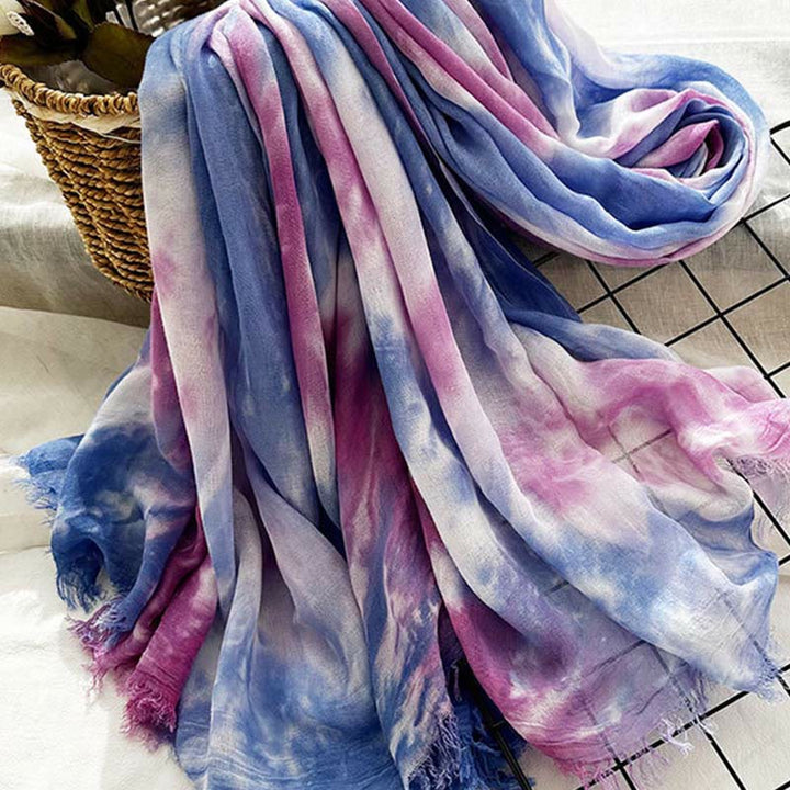Sciarpa sottile e leggera con stampa artistica tie-dye da donna - image 4