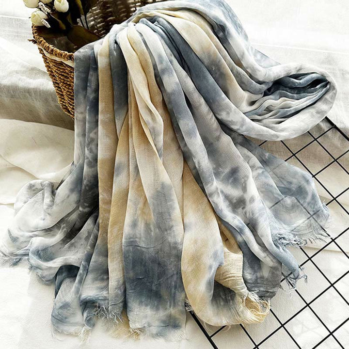 Sciarpa sottile e leggera con stampa artistica tie-dye da donna - image 16