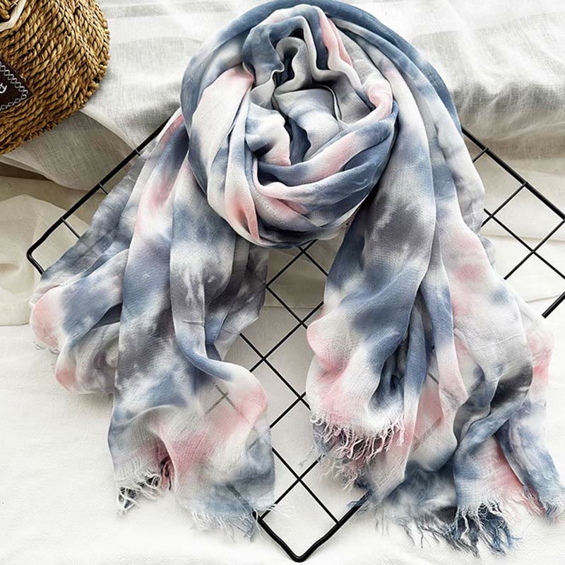 Sciarpa sottile e leggera con stampa artistica tie-dye da donna - Blu Grigio Rosa - image 17