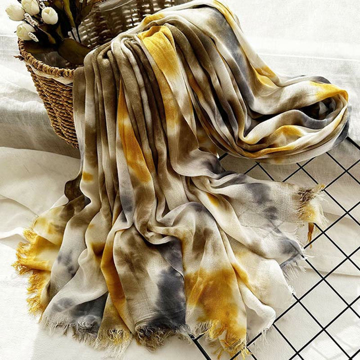 Sciarpa sottile e leggera con stampa artistica tie-dye da donna - image 8