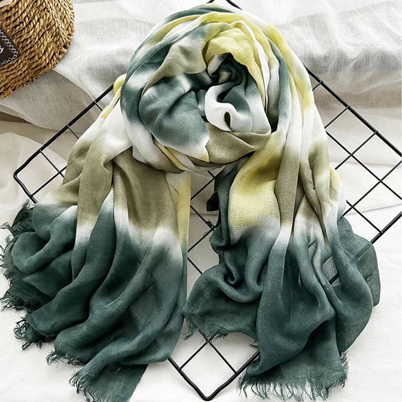 Sciarpa sottile e leggera con stampa artistica tie-dye da donna - Verde scuro - image 13