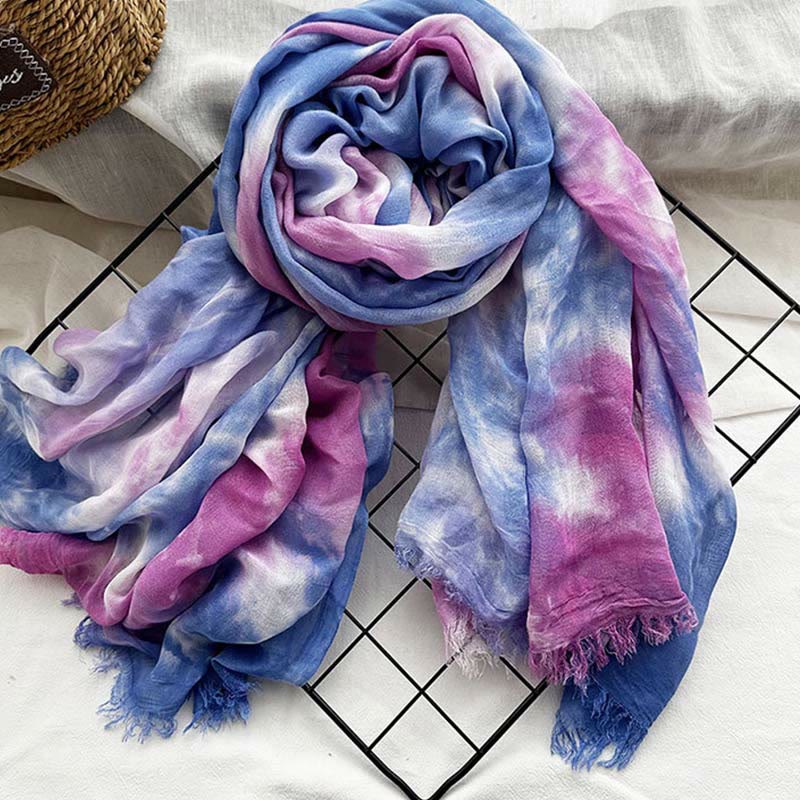 Sciarpa sottile e leggera con stampa artistica tie-dye da donna - Blu Viola - image 3