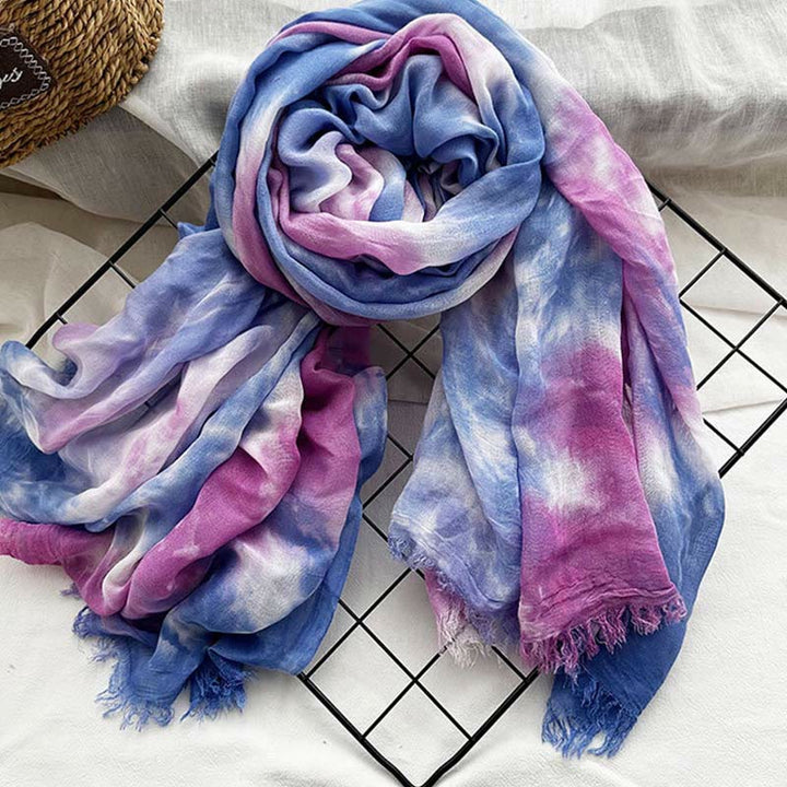 Sciarpa sottile e leggera con stampa artistica tie-dye da donna - Blu Viola - image 3
