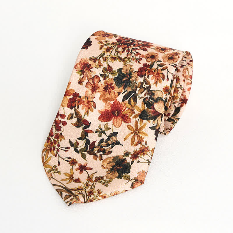 Cravatta casual da uomo con fiori arancioni e avorio - image 1