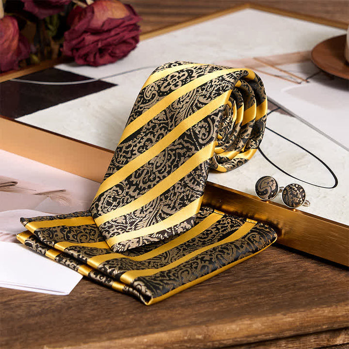 Set di 3 cravatte da uomo a righe gialle con motivo Paisley - image 1