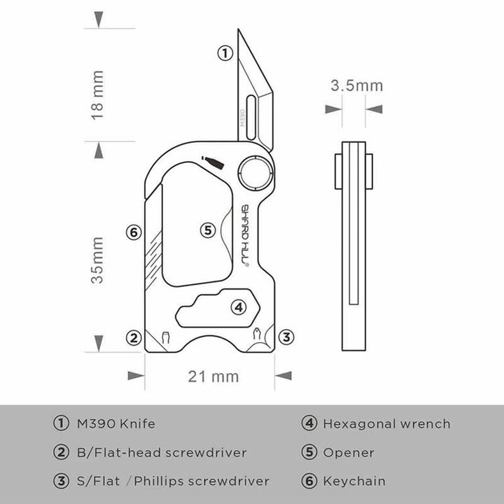 Portachiavi mini coltello pieghevole multifunzionale 6 in 1 - image 3