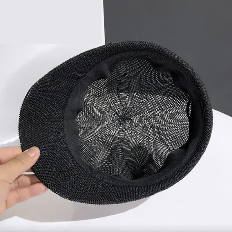 Cappello da spiaggia in paglia con decorazione in pelle intrecciata da donna - image 8