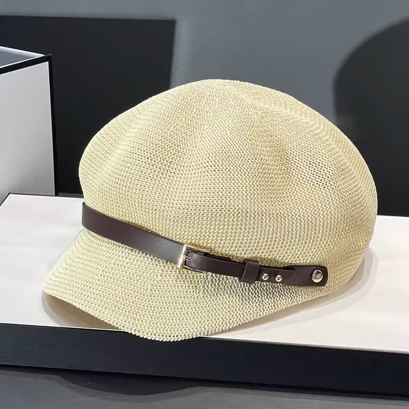 Cappello da spiaggia in paglia con decorazione in pelle intrecciata da donna - Avorio - Regolabile (21 1/4"-23 5/8") - image 14