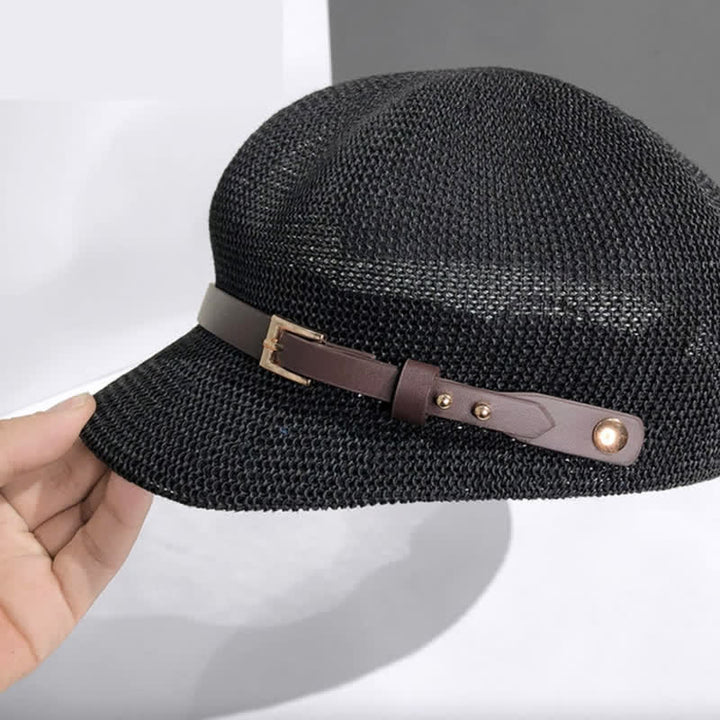 Cappello da spiaggia in paglia con decorazione in pelle intrecciata da donna - image 7