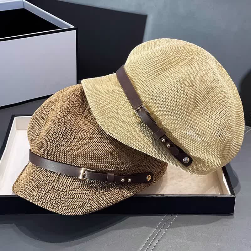 Cappello da spiaggia in paglia con decorazione in pelle intrecciata da donna - image 4