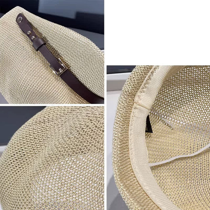 Cappello da spiaggia in paglia con decorazione in pelle intrecciata da donna - image 10