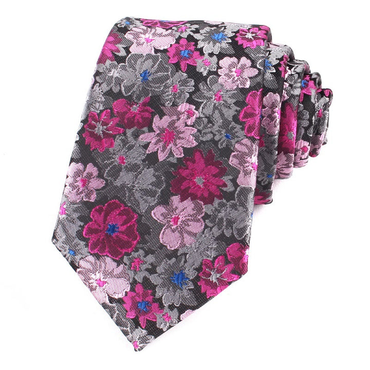 Cravatta da uomo in poliestere delicato con fiori colorati - Grigio - image 5
