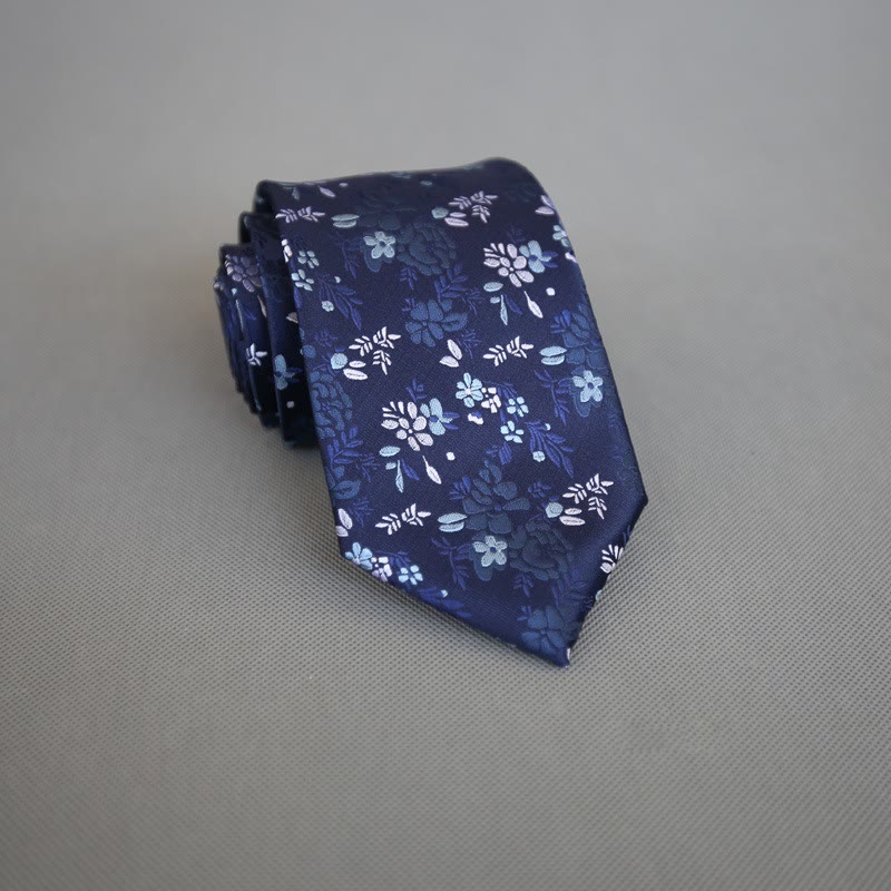 Cravatta da uomo in poliestere con fiori colorati e sfondo scuro - Azzurro chiaro - image 1