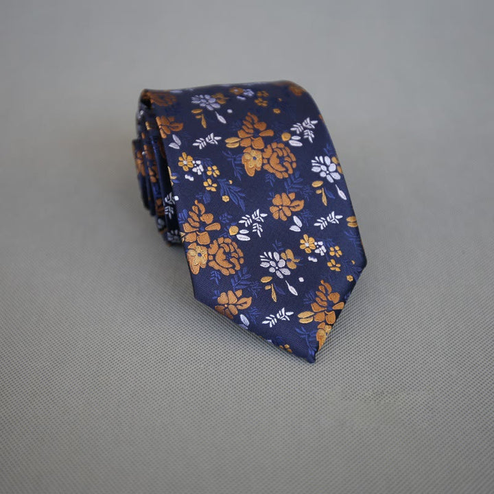 Cravatta da uomo in poliestere con fiori colorati e sfondo scuro - Arancia - image 2