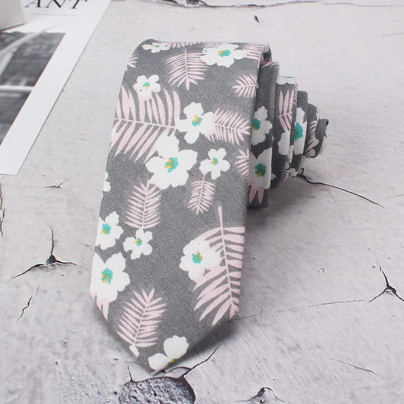 Cravatta da uomo in poliestere con motivo a fiori primaverili - Grigio - image 1