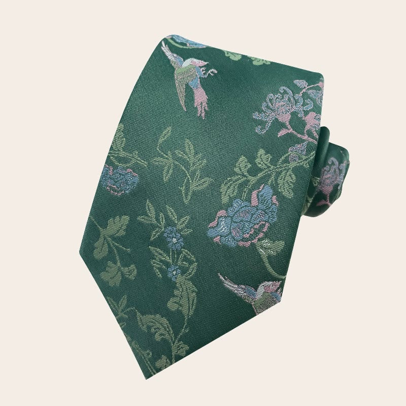 Cravatta da uomo in poliestere con motivo floreale in stile festivo - Verde scuro - image 1