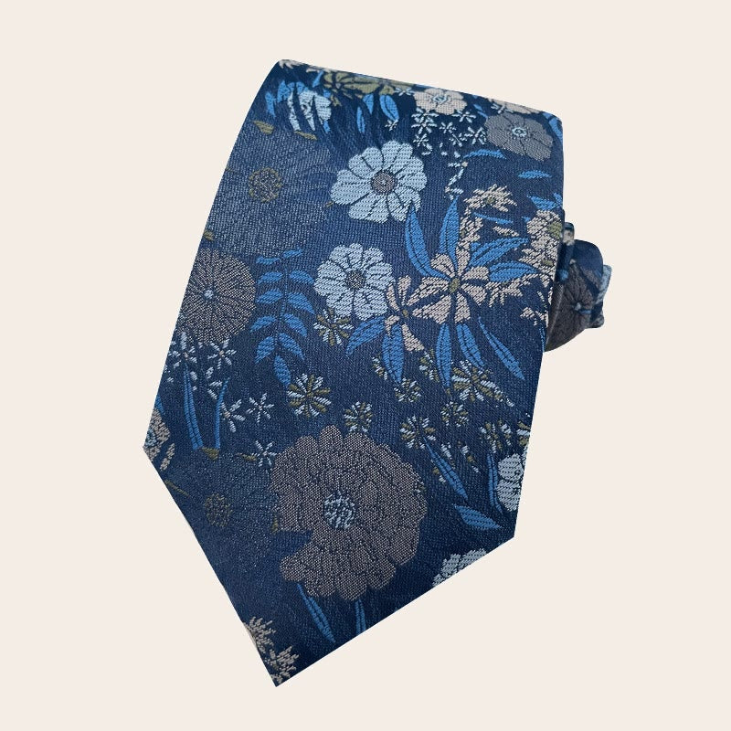 Cravatta da uomo in poliestere con motivo floreale in stile festivo - Blu - image 4