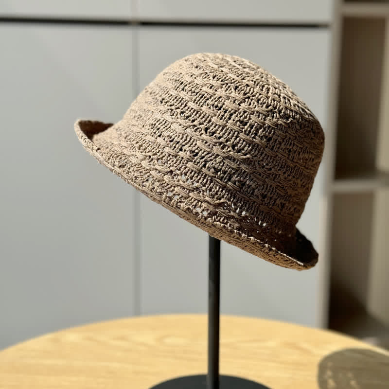 Cappello da pescatore in paglia traspirante con bordo arrotolato unisex - Caffè - Regolabile (21 1/4"-23 5/8") - image 8