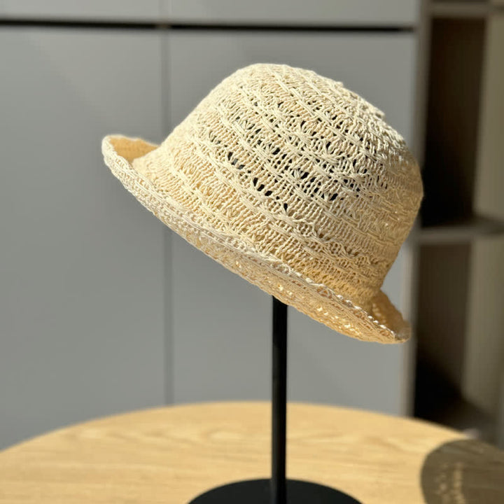 Cappello da pescatore in paglia traspirante con bordo arrotolato unisex - Avorio - Regolabile (21 1/4"-23 5/8") - image 3