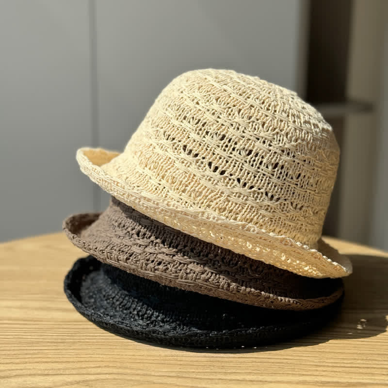 Cappello da pescatore in paglia traspirante con bordo arrotolato unisex - image 2