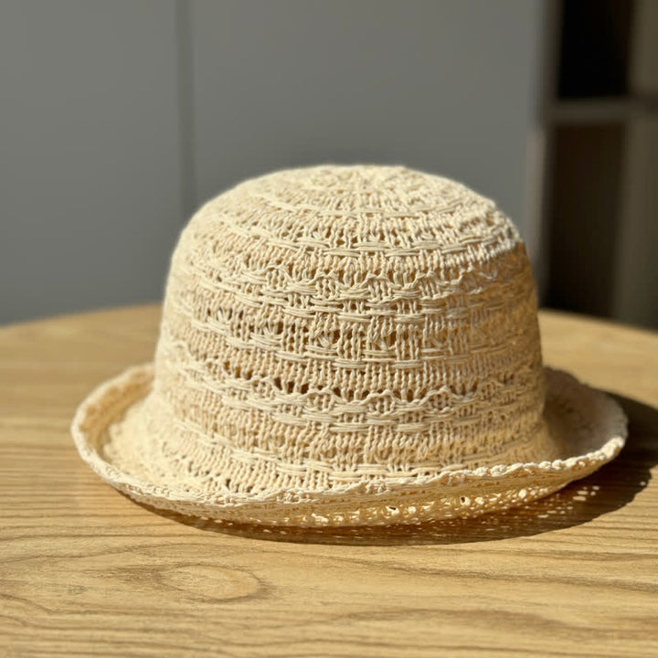 Cappello da pescatore in paglia traspirante con bordo arrotolato unisex - image 4