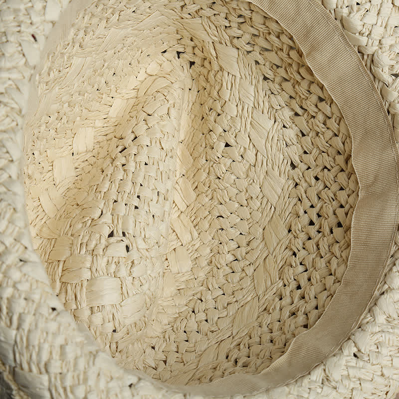 Cappello unisex Boho Beach lavorato a mano in paglia estivo Fedora - image 5