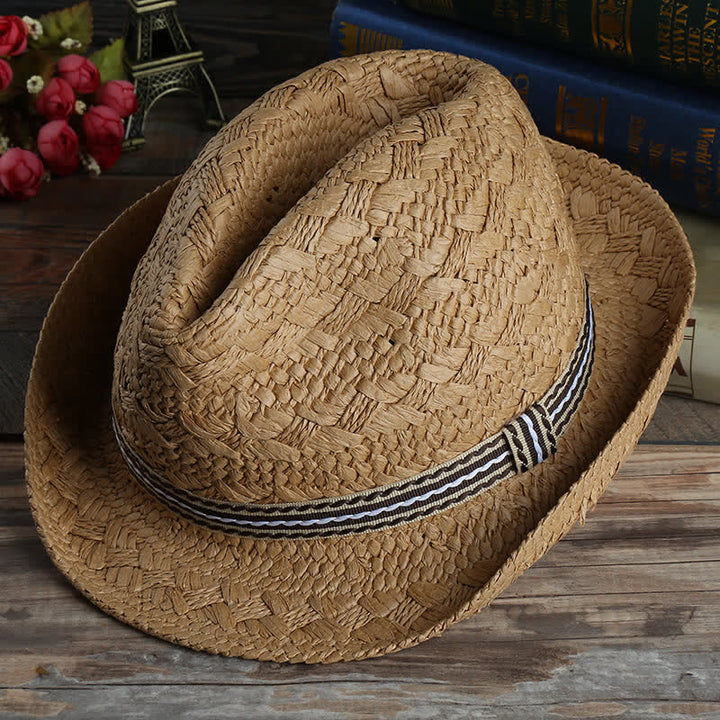 Cappello unisex Boho Beach lavorato a mano in paglia estivo Fedora - Cachi - M (22"-22 7/8") - image 0
