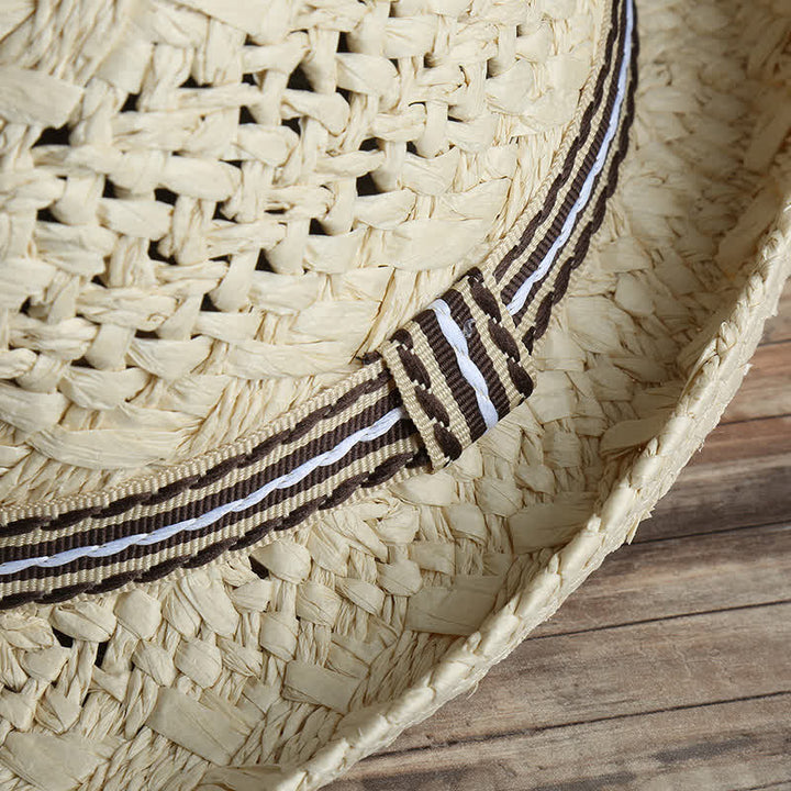 Cappello unisex Boho Beach lavorato a mano in paglia estivo Fedora - image 3